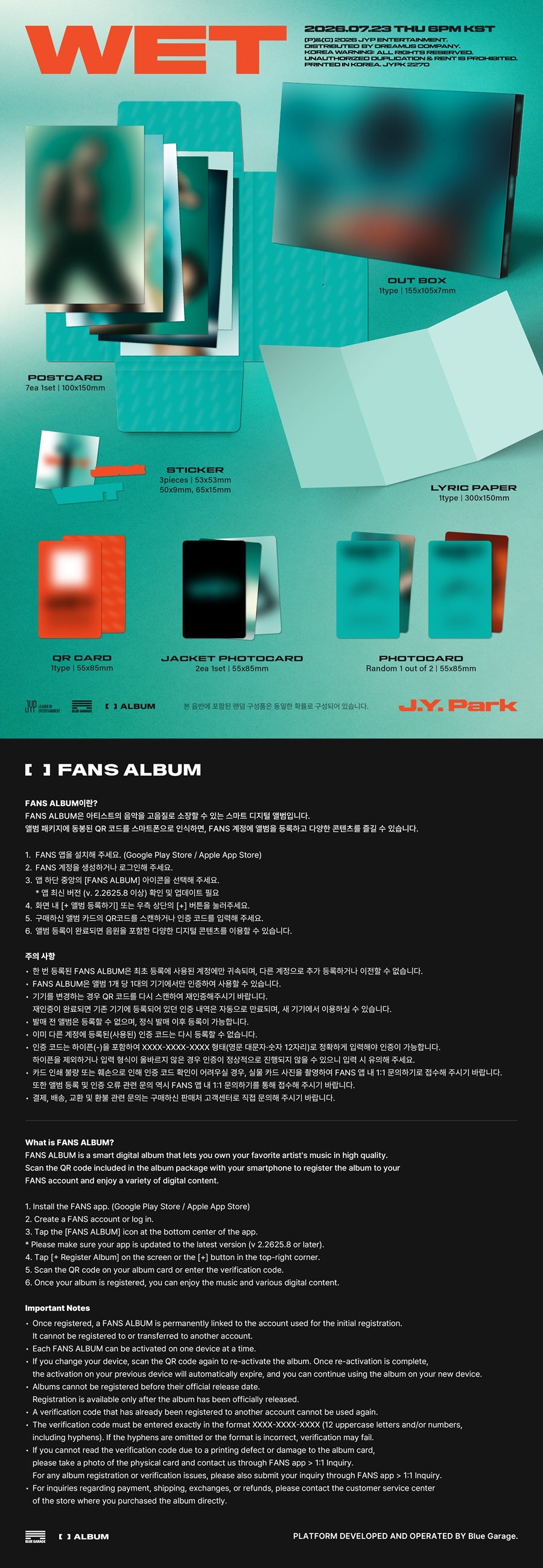 *PRE-ORDER* J.Y. PARK - Wet (Fans Album Ver.)