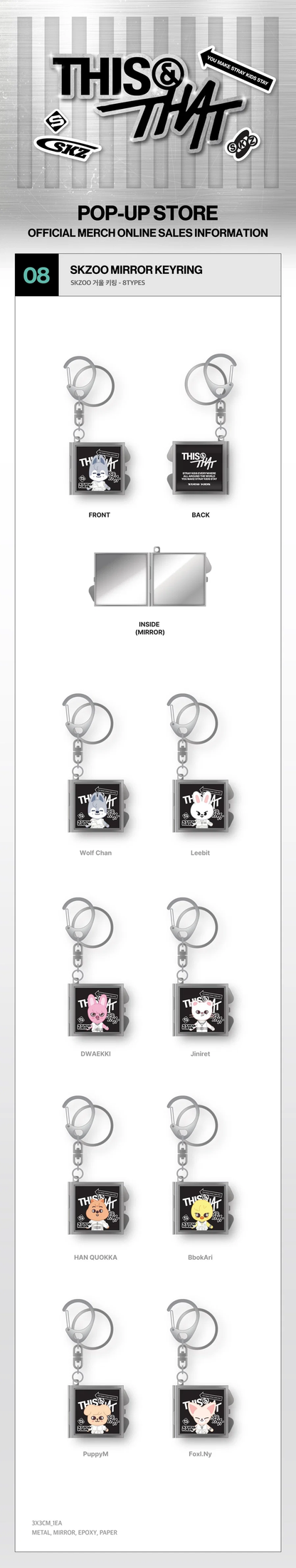 *PRE-ORDER* STRAY KIDS - [THIS & THAT] POP-UP MD SKZOO Mirror Keyring
