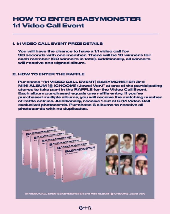 *PRE-ORDER* [1:1 VIDEO CALL EVENT/LUCKY DRAW/SIGNED] BABYMONSTER - CHOOM (3rd Mini Album)
