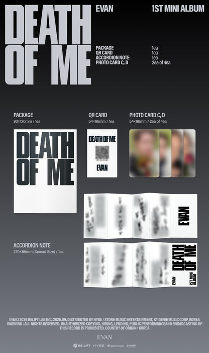 *PRE-ORDER* EVAN - DEATH OF ME (1st Mini Album) [Weverse Albums Ver.]