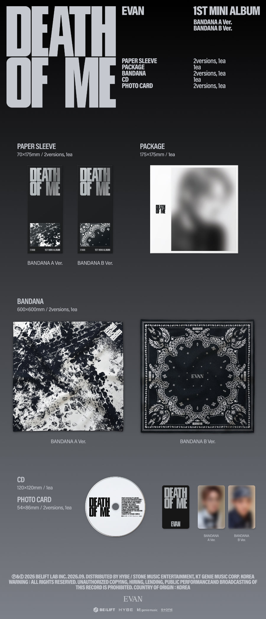 *PRE-ORDER* EVAN - DEATH OF ME (1st Mini Album) [Bandana Ver.]
