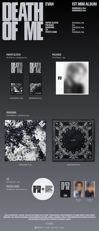 *PRE-ORDER* EVAN - DEATH OF ME (1st Mini Album) [Bandana Ver.]